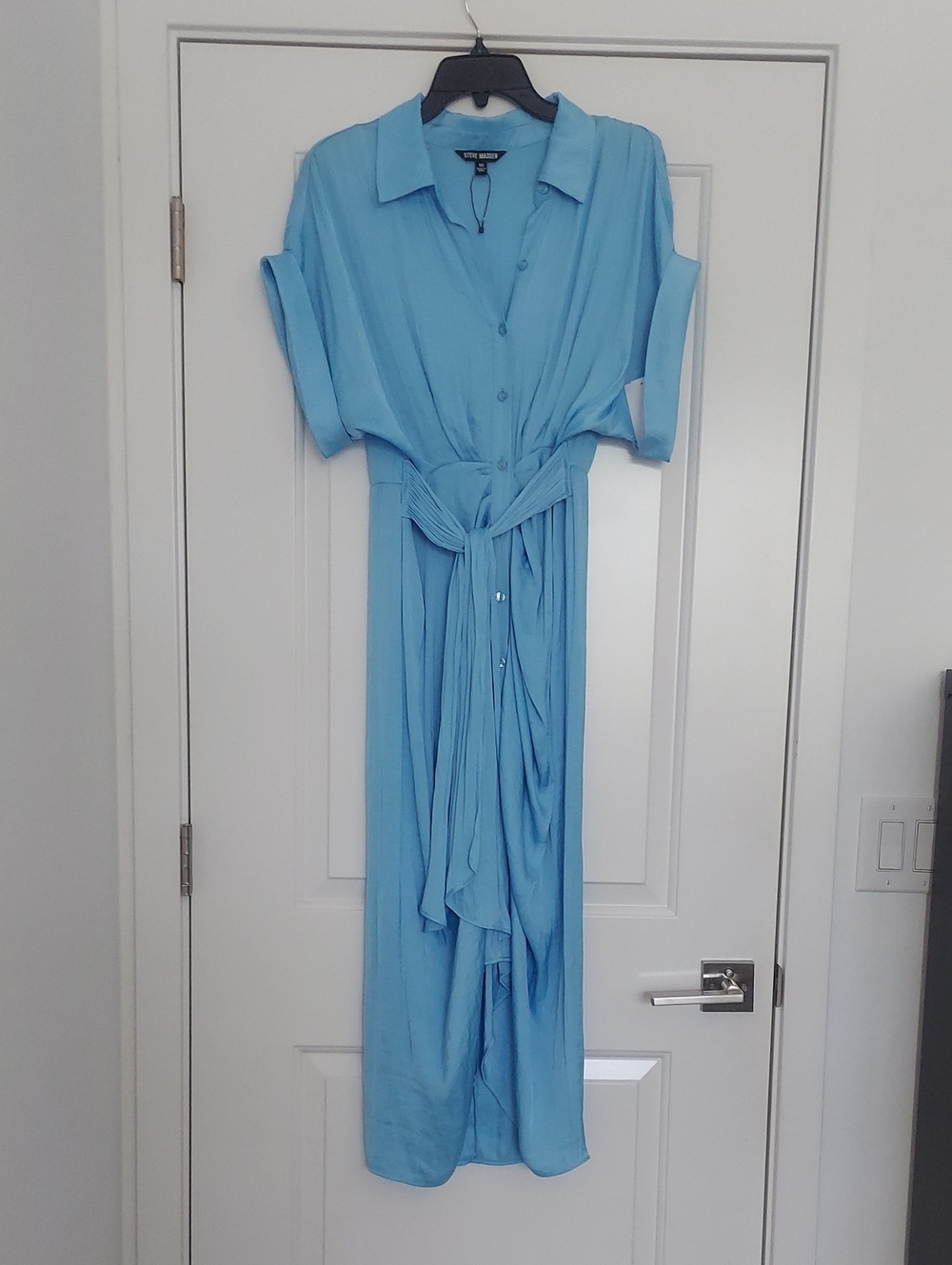 Steve Madden The Row Blue Button-Front Tie-Waist Shirt Dress
